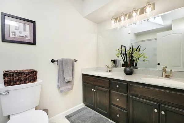 a bathroom with a toilet a sink and mirror