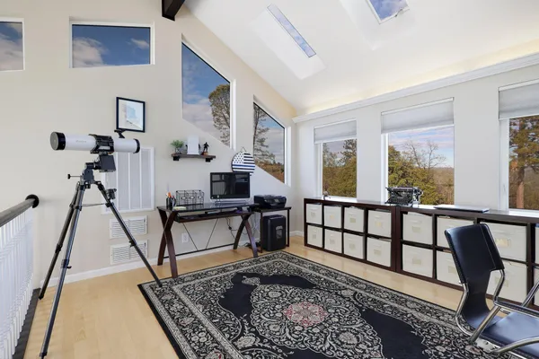 a living room with furniture and a rug