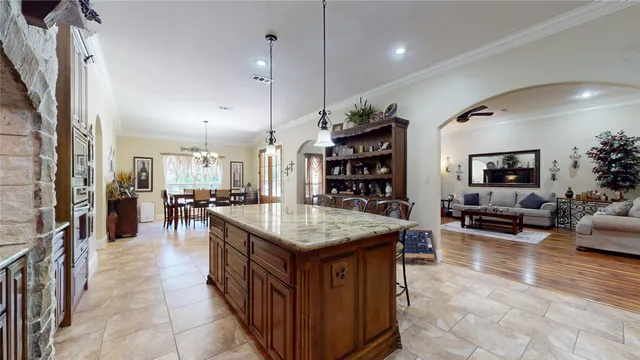 a kitchen with lots of counter top space