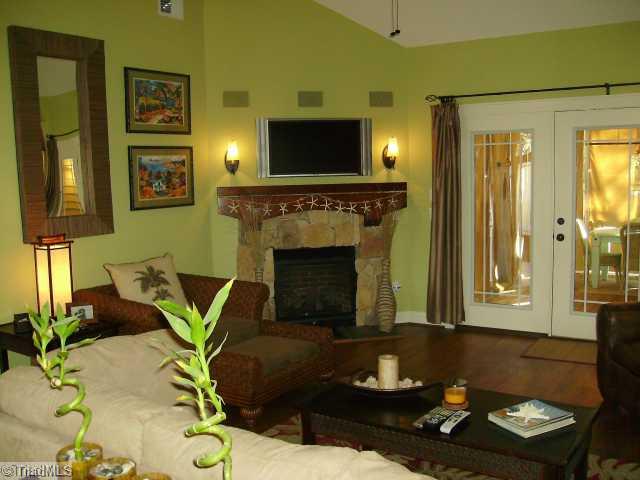 Living Room. Hardwood Floors, Rock FP