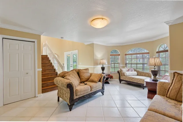 a view of a livingroom with a chandelier