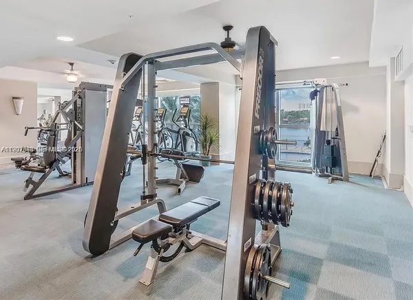 a view of a room with gym equipment