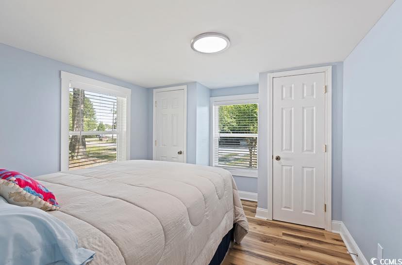 1044 Levi Street Manning, SC 29102 - Photo 18 of 26 Bedroom featuring light wood-style flooring, baseboards, multiple windows, and multiple closets