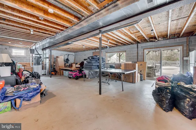 a view of a garage with furniture