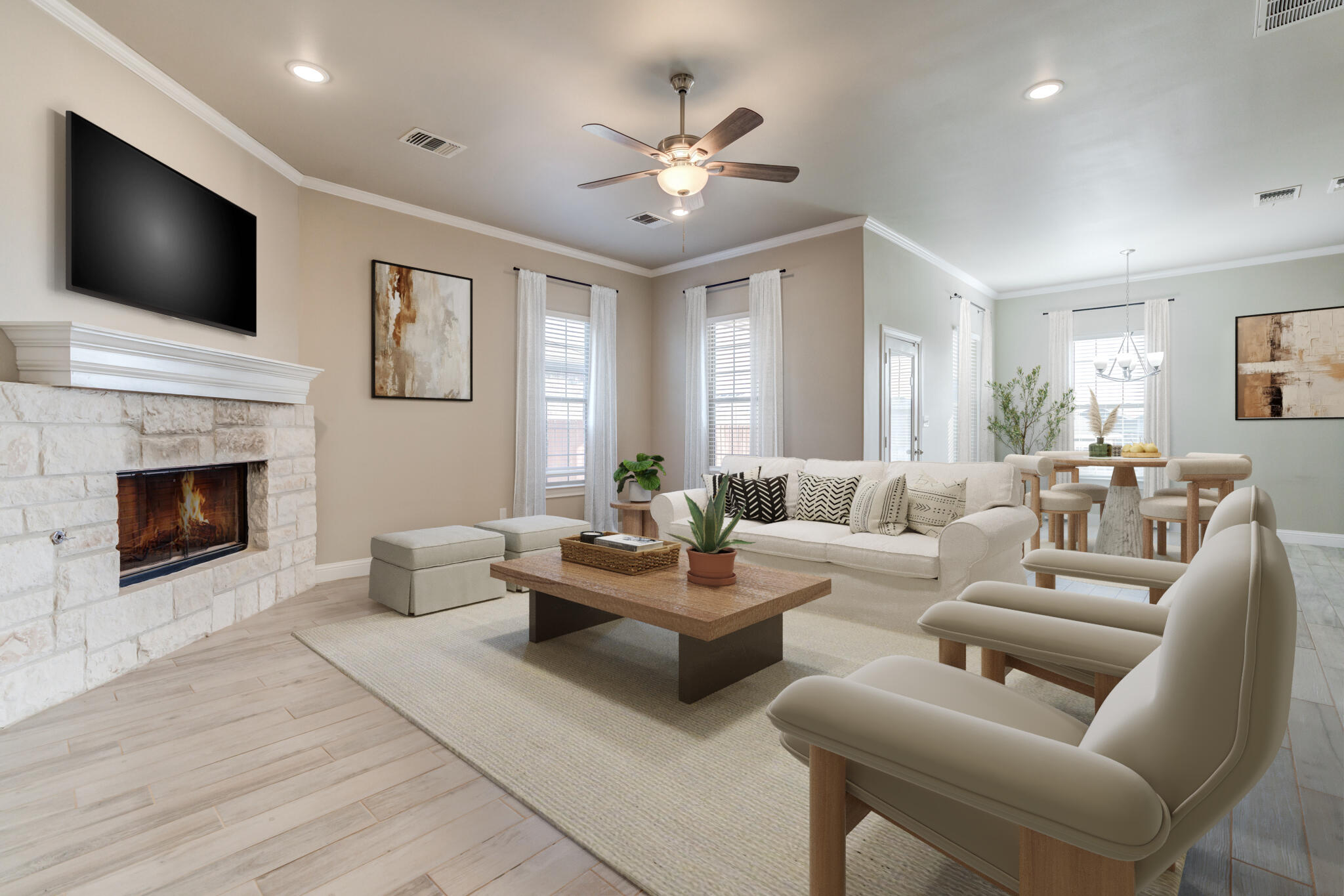 7633 87th Street Lubbock, TX 79424 - Photo 2 of 47 a living room with furniture a fireplace and a flat screen tv