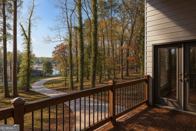 a view of a balcony with a swing