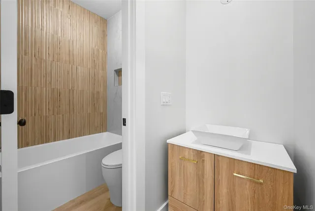 a bathroom with a bathtub