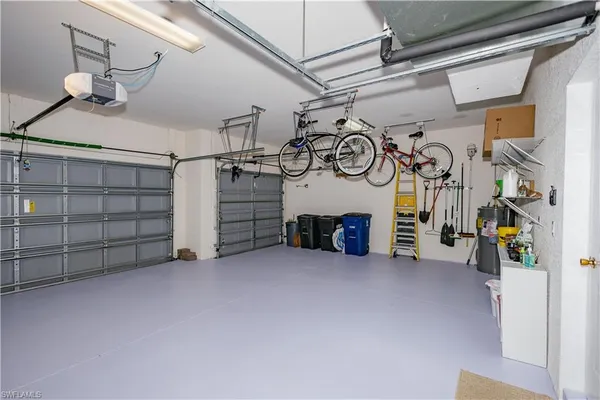a view of a garage with furniture