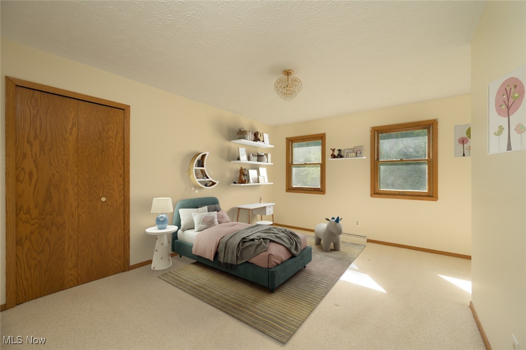 6600 Peck Road Ravenna, OH 44266 - Photo 25 of 50 Carpeted bedroom with a textured ceiling and a closet. Virtually staged.