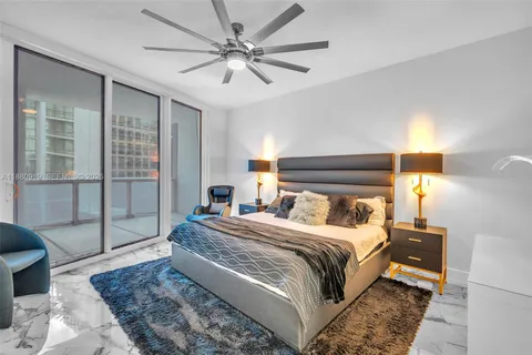a spacious bedroom with a bed and a flat screen tv