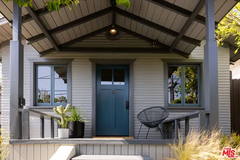 a front view of a house with patio