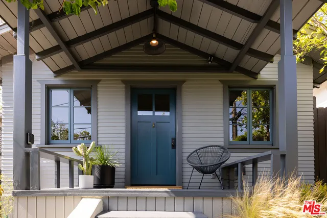 a front view of a house with patio