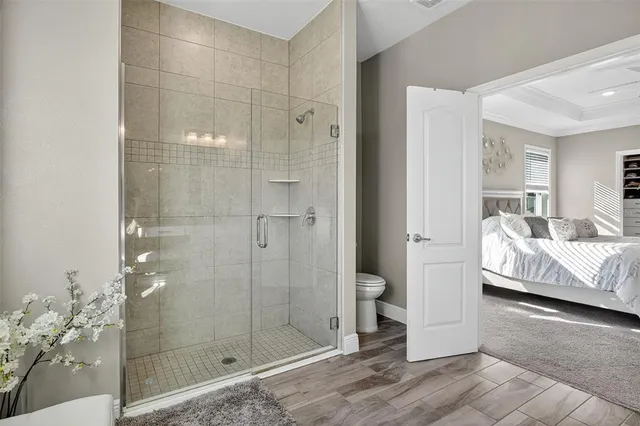 a bathroom with a granite countertop sink toilet and a mirror