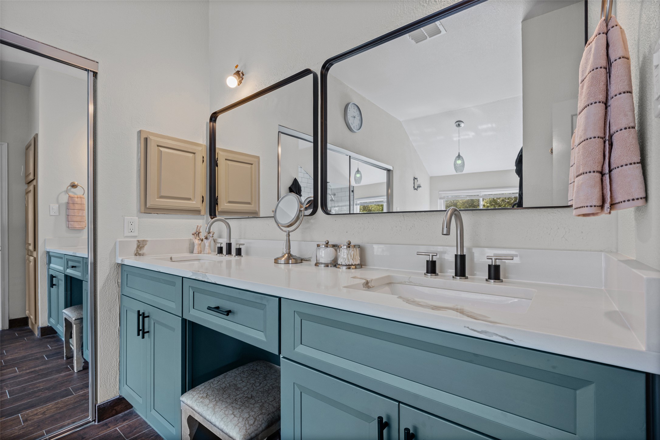 3011 Wadsworth Way Austin, TX 78748 - Photo 25 of 35 Dual vanities with sleek fixtures provide ample space in this well-appointed bathroom.