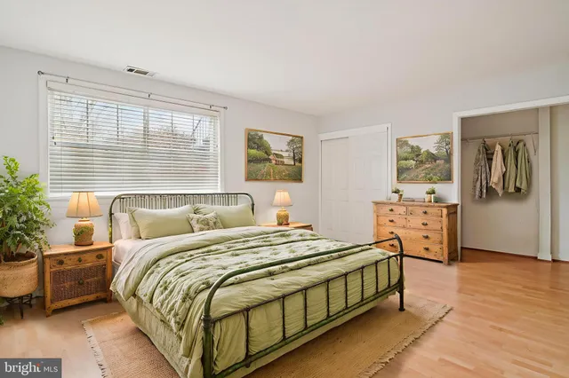 a bedroom with a bed and a walk in closet