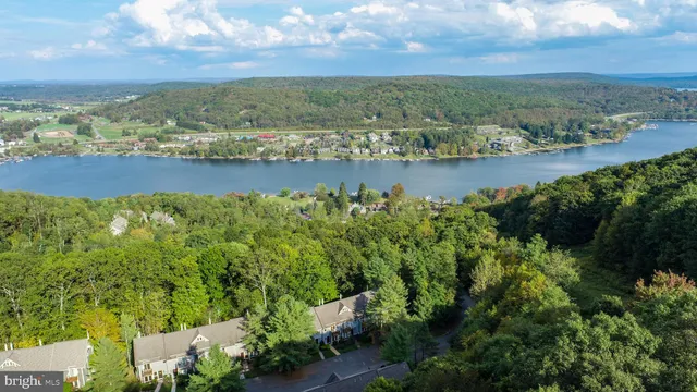 an aerial view of a house with a lake view