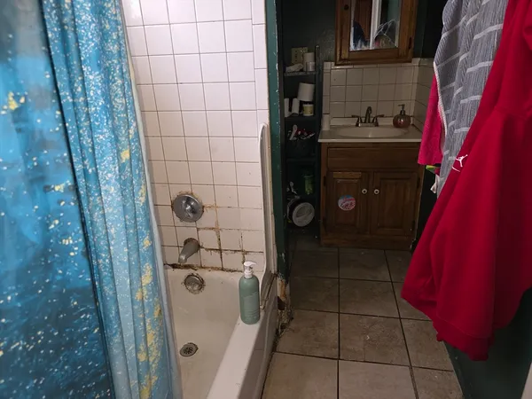 a bathroom with a shower