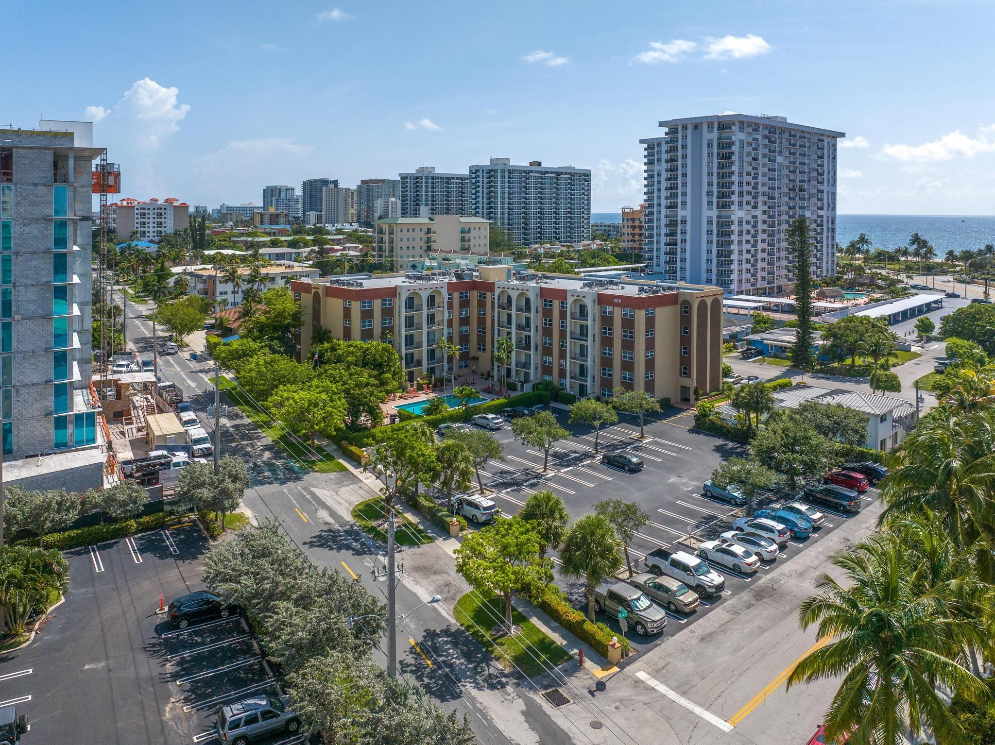 a view of a city with tall buildings