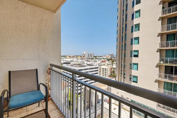 a city view with tall buildings