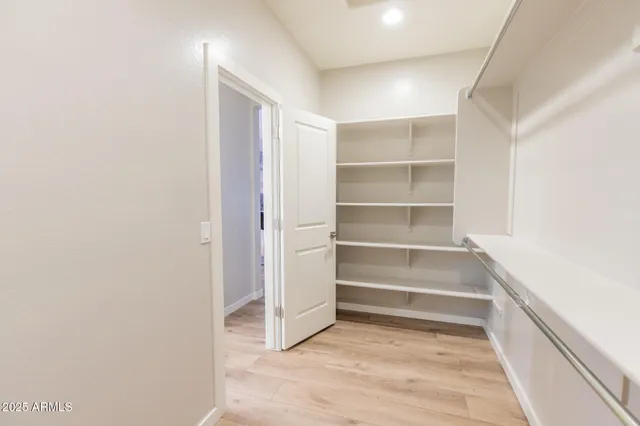 a view of an empty walk in closet