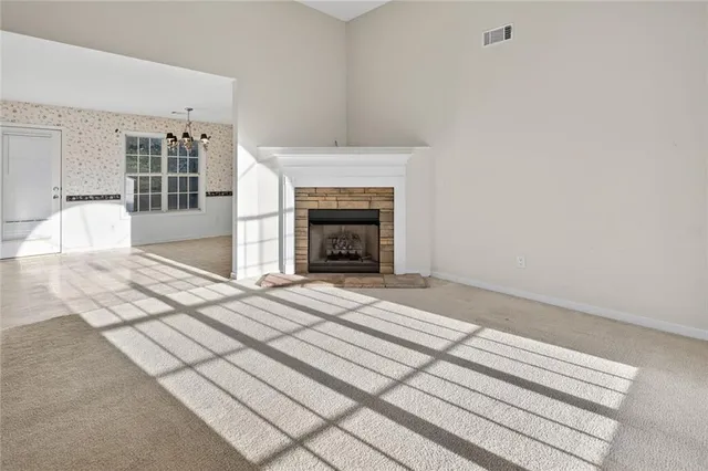 a view of a livingroom with a fireplace
