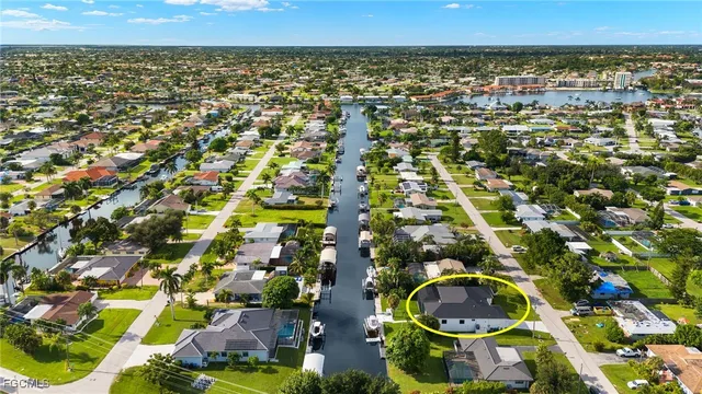 an aerial view of a swimming pool