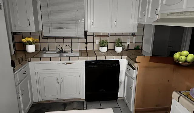 a kitchen with a sink and cabinets