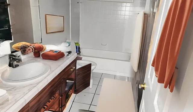 a bathroom with a sink a toilet and shower curtain