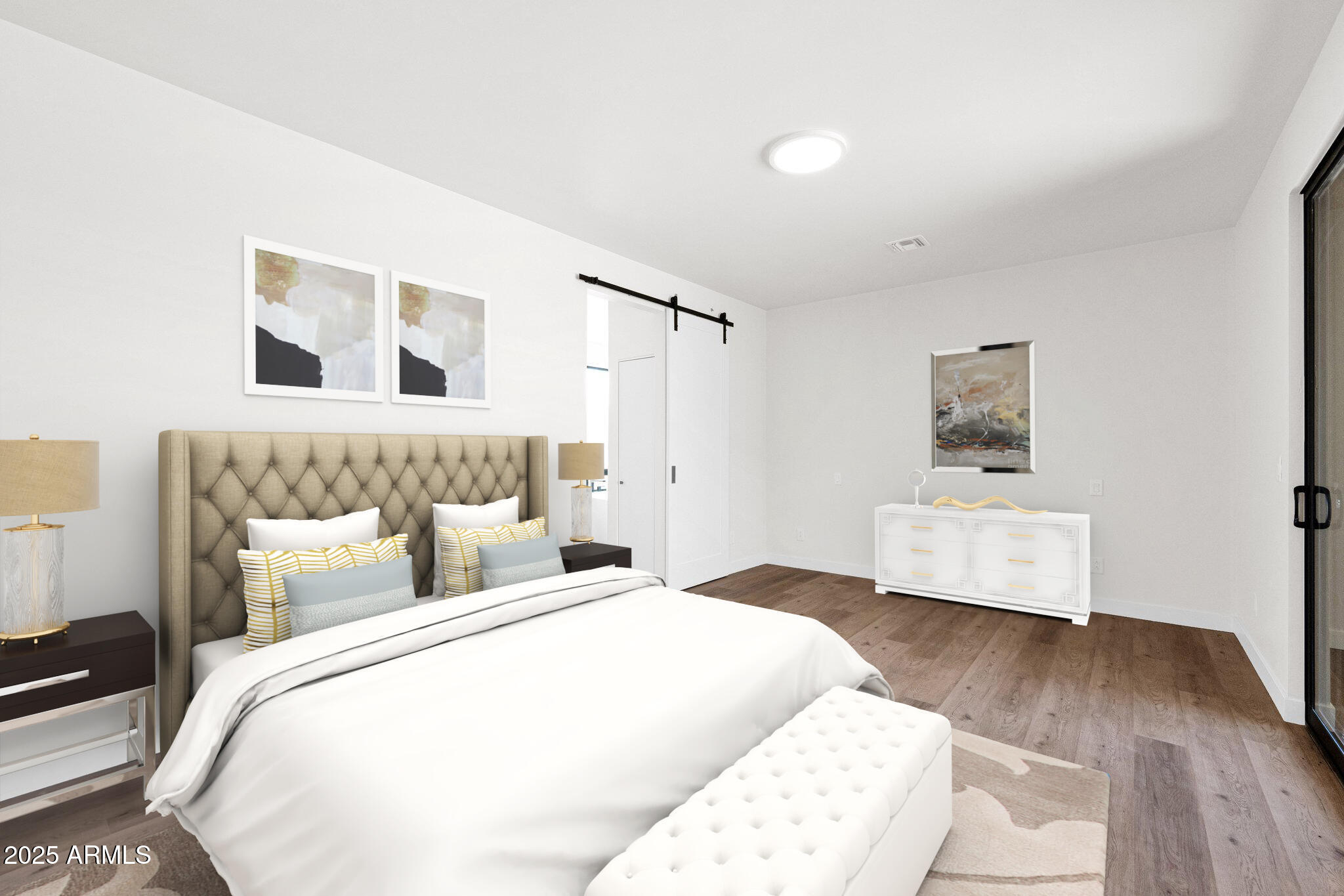 553 West Cavalry Road New River, AZ 85087 - Photo 12 of 26 a bedroom with a bed and wooden floor