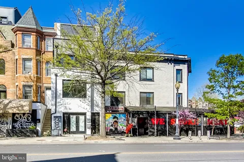 a view of a building and a people