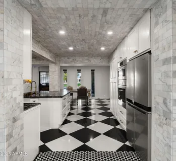 a black and white checkered floor