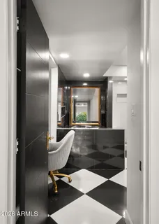 a black and white checkered floor