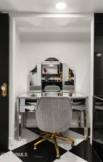 a view of a black and white checkered floor