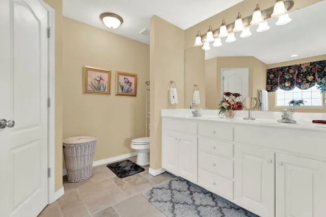 a view of a park with large trees