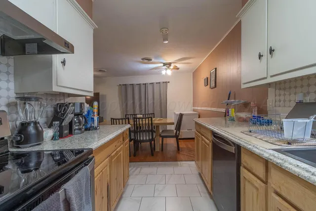 a kitchen with lots of counter top space