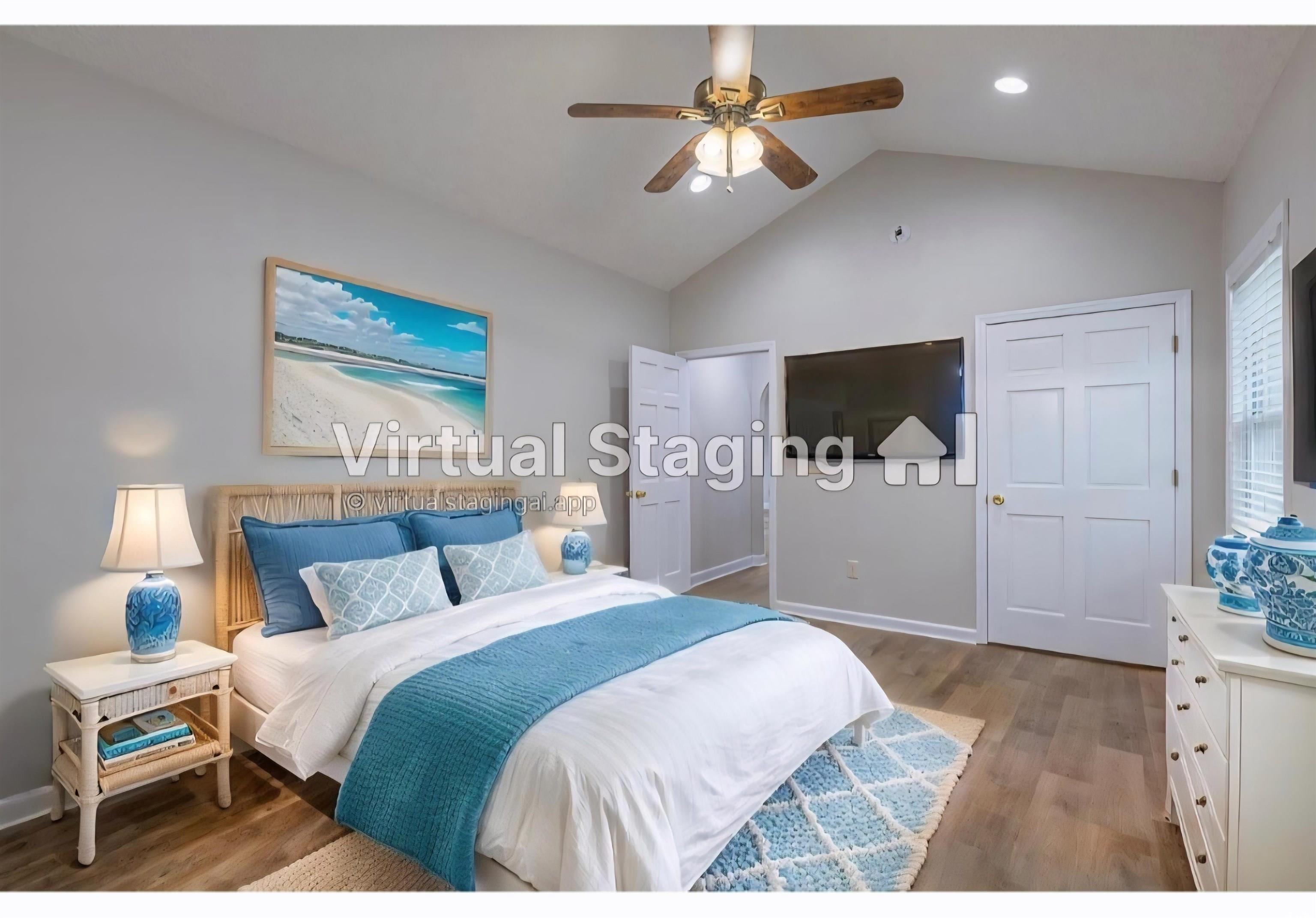 517 Porter Drive Murrells Inlet, SC 29576 - Photo 26 of 40 Bedroom featuring lofted ceiling, wood finished floors, a ceiling fan, and recessed lighting