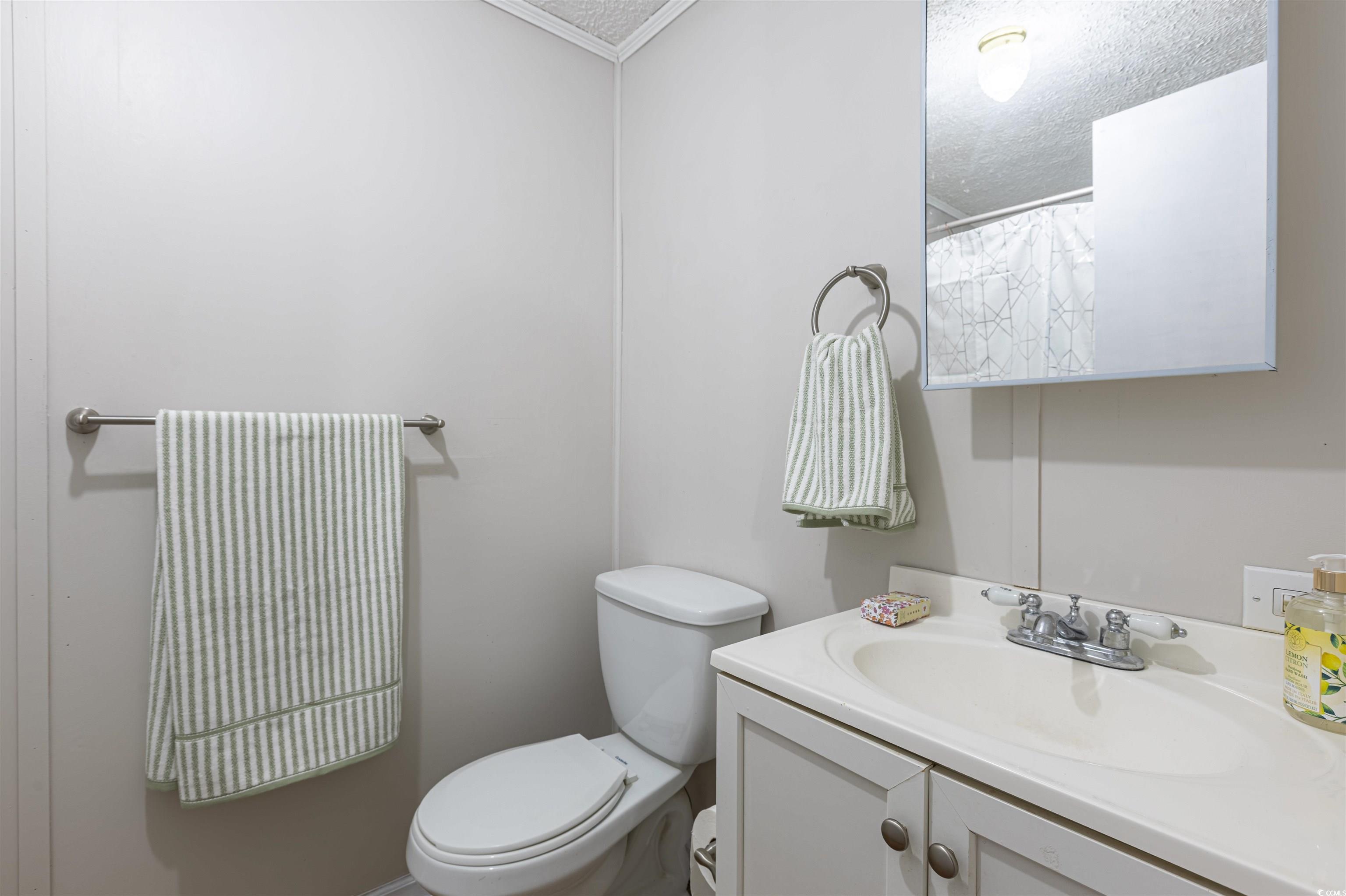 517 Porter Drive Murrells Inlet, SC 29576 - Photo 34 of 40 Bathroom with a textured ceiling, vanity, and crown molding