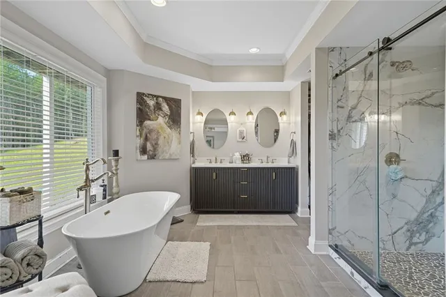 a view of a lake with a yard