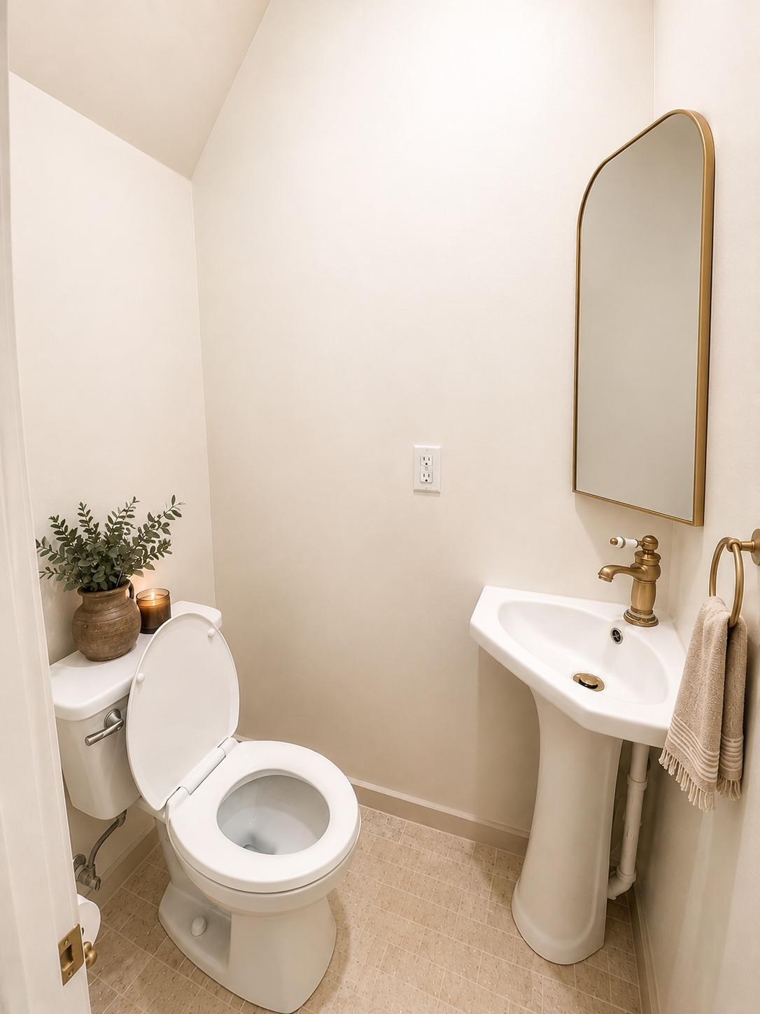470 Rich Road Somerville, TN 38068 - Photo 24 of 40 Pedestal sink with brass-finish faucet, framed mirror, and tile flooring