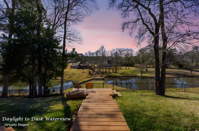 a view of a lake with houses