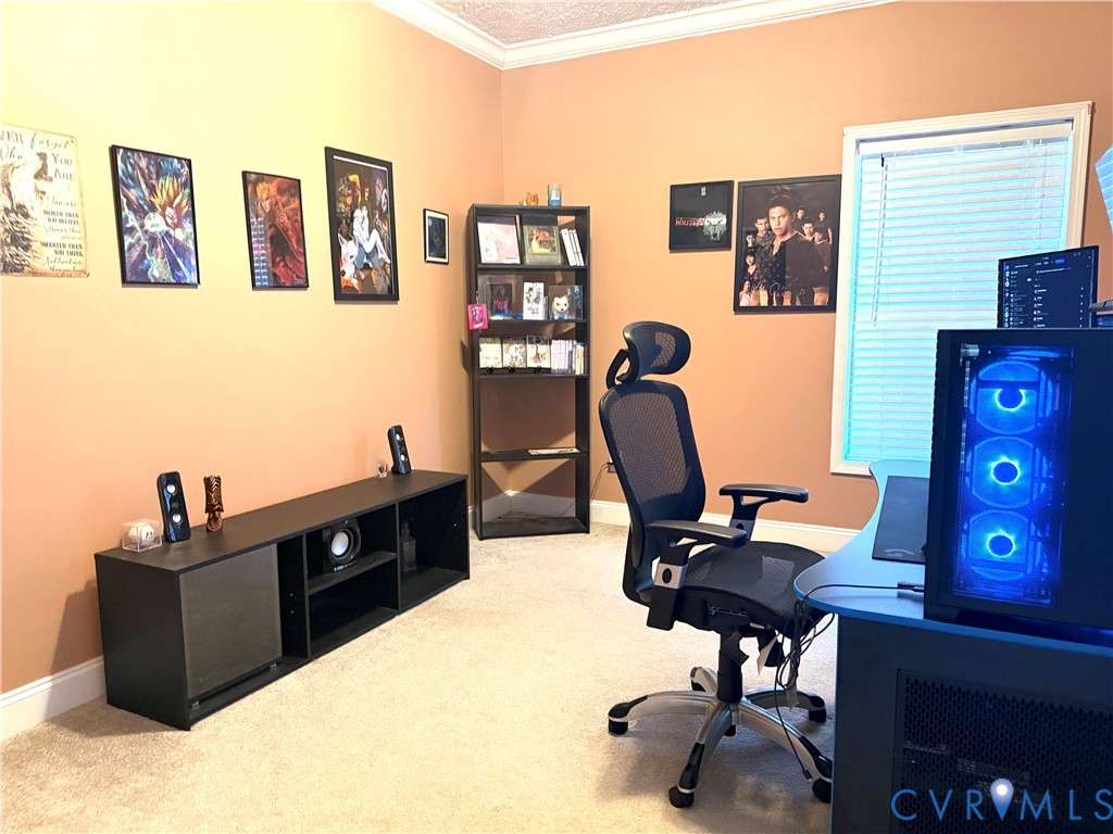 14558 Brick Road Petersburg, VA 23805 - Photo 17 of 27 Home office with light carpet and ornamental moldi