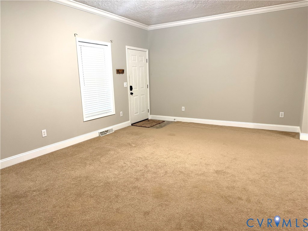 14558 Brick Road Petersburg, VA 23805 - Photo 6 of 27 Living room with ornamental molding, light carpet,