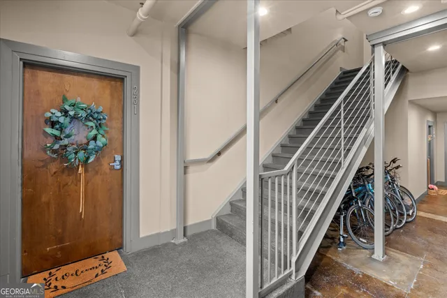 wooden floor with an entryway