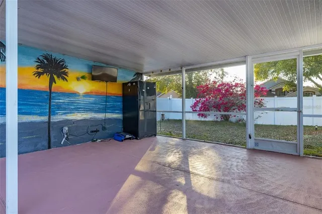 a bathroom with a mirror and a shower