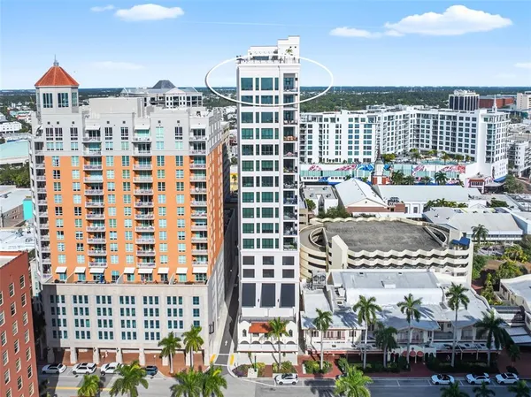 a view of a city that has tall buildings