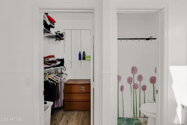 a view of a closet with storage