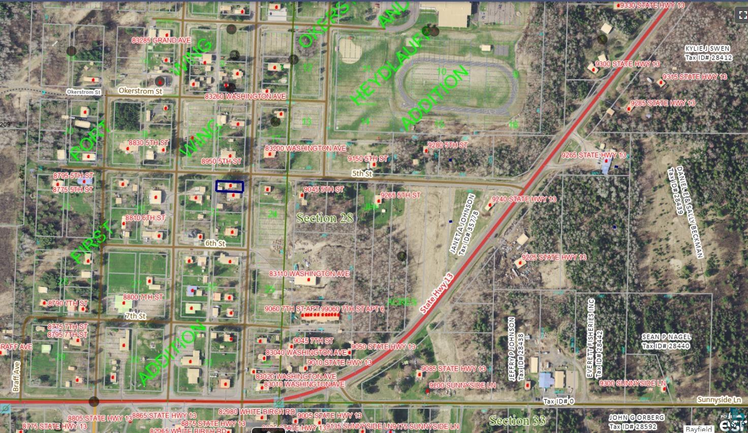 83185 Washington Avenue Port Wing, WI 54865 - Photo 26 of 26 Aerial Map. Displaying property parcels and associated details within the depicted geographic area