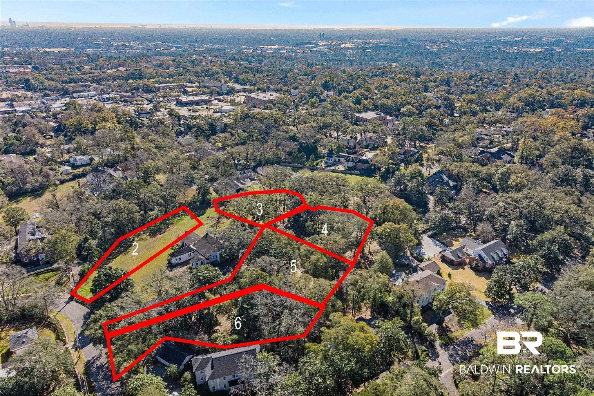 0 Austill Place Mobile, AL 36608 - Photo 2 of 14 Aerial view of residential area featuring property boundaries highlighted