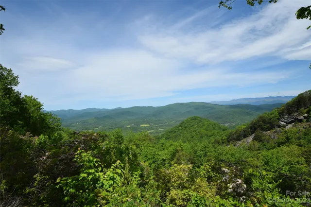a view of a mountain range with lush green forest