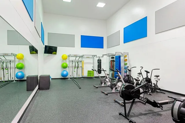 a view of a room with gym equipment